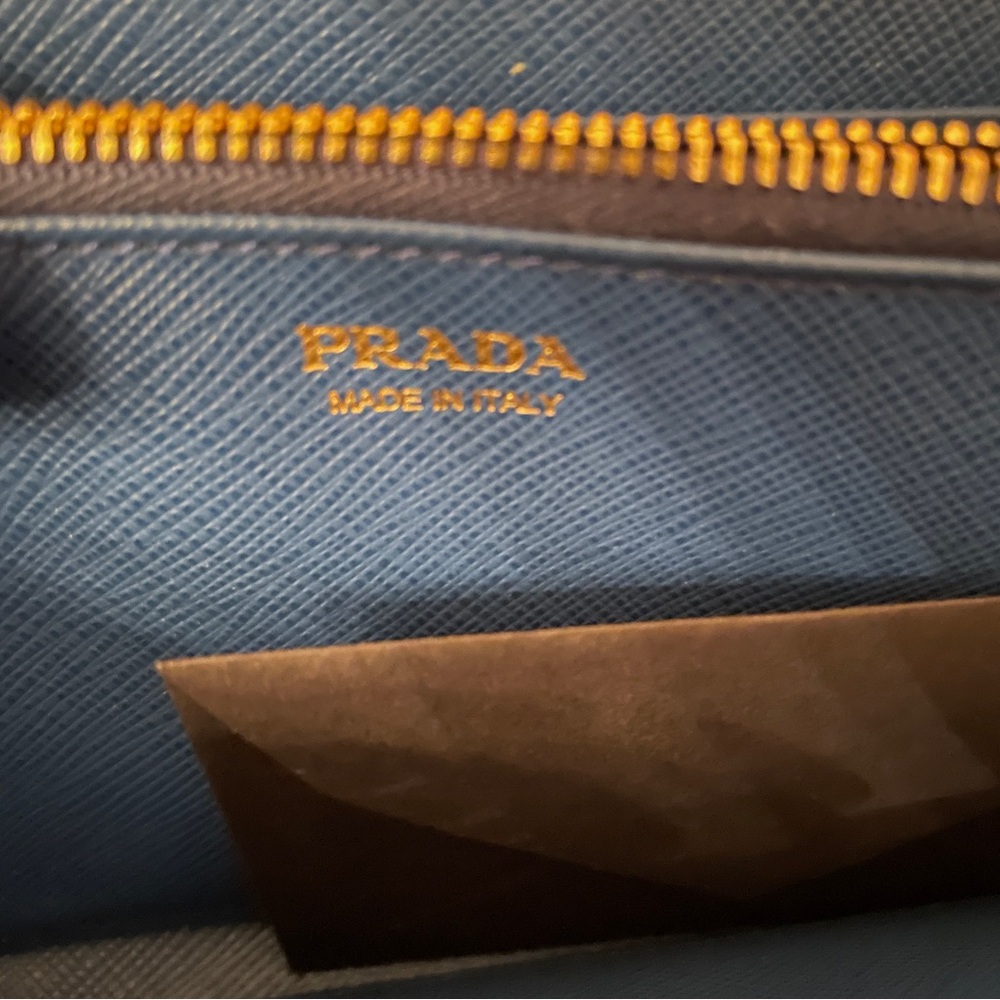 Prada Saffiano Leather Wallet in Blue Box, Tissue and Card - Picture 10 of 15